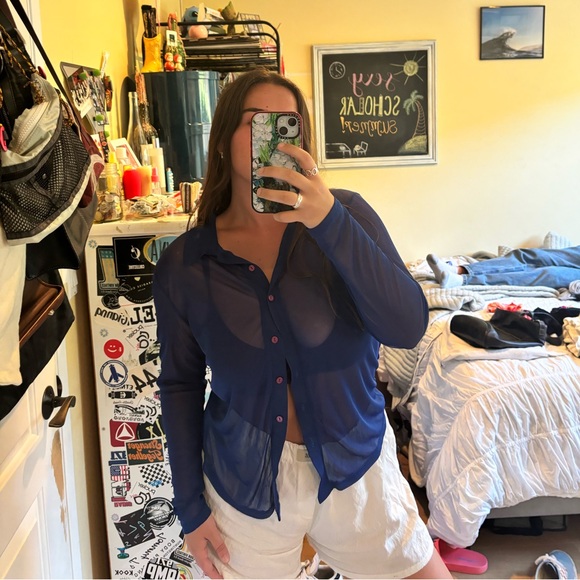 Sheer Blue Button up - Picture 1 of 7